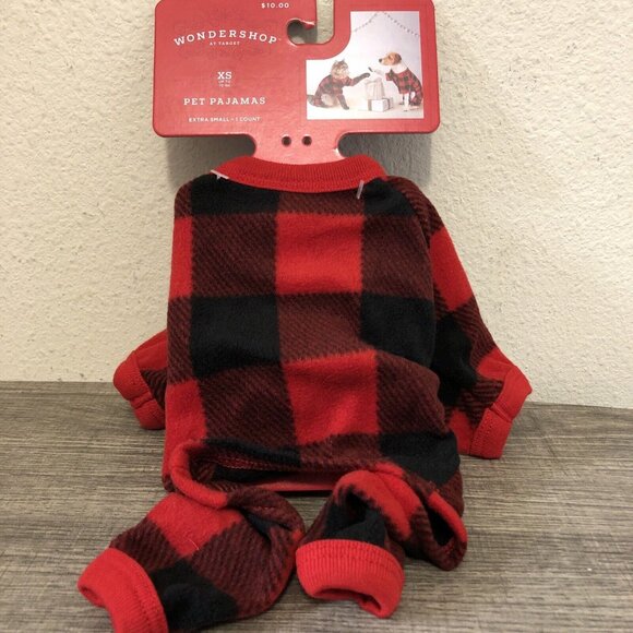 WONDERSHOP PET PAJAMAS SIZE XS RED BUFFALO PLAID DOG CAT CHRISTMAS - Picture 1 of 4